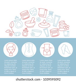 Spa salon infographics with beauty icons. Site template.