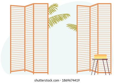 Spa Salon Interior. Dressing Screen. Wellness. Vector Illustration In Flat Style