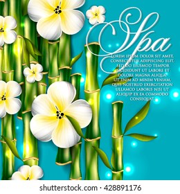Spa salon invitation template with bamboo and plumeria.