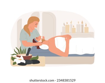 Spa salon isolated concept vector illustration. Wellness skincare, relax massage, beauty treatment, aromatherapy, professional cosmetic, body care, luxury resort, oil therapy vector concept.