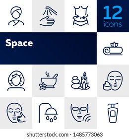 Spa salon line icon set. Massage, shower, candle. Relaxation concept. Can be used for topics like beauty, recovery, resort, skin care