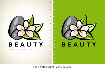 Vector del logotipo del salón de spa. Diseño de flores y hojas