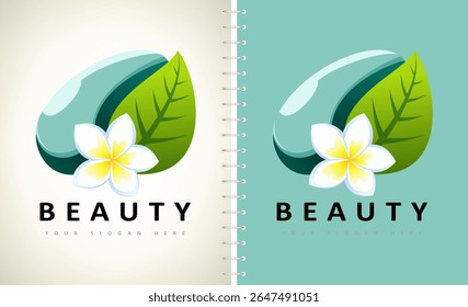 Vector del logotipo del salón de spa. Diseño de flores y hojas