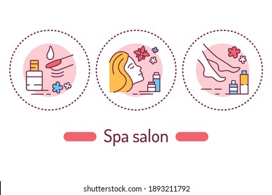 Spa salon outline concept. Beauty service line color icons. Pictograms for web page, mobile app, promo