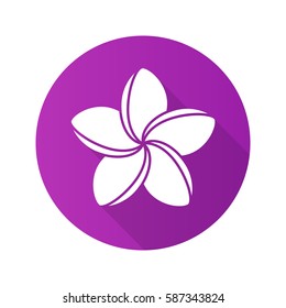 Spa salon plumeria flower. Flat design long shadow icon. Aromatherapy. Vector silhouette symbol