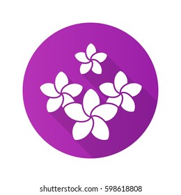 Spa salon plumeria flowers. Flat design long shadow icon. Aromatherapy. Vector silhouette symbol