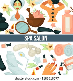 Spa salon poster with text and relaxing woman vector