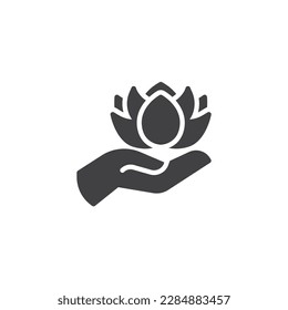 Icono del vector del servicio de Spa. signo plano relleno para concepto móvil y diseño web. Icono de glifo de flores de mano y de loto. Símbolo, ilustración del logotipo. Gráficos vectoriales