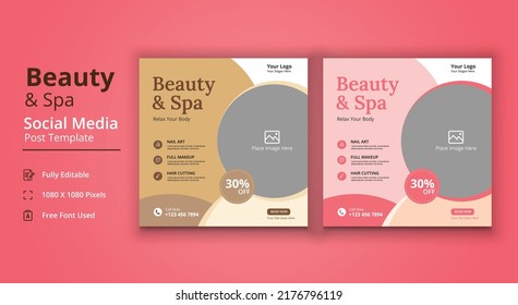 Spa Salon Social Media Template, Beauty And Spa Social Media Post Template