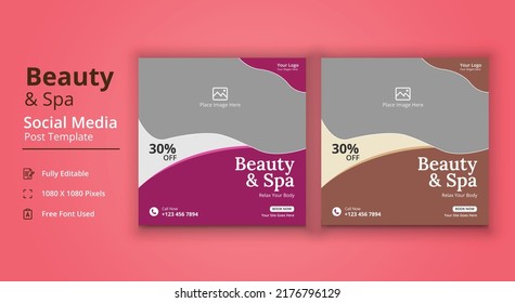 Spa Salon Social Media Template, Beauty And Spa Social Media Post Template