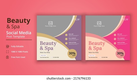 Spa Salon Social Media Template, Beauty And Spa Social Media Post Template