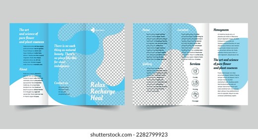 Spa Salon trifold brochure template. A clean, modern, and high-quality design tri fold brochure vector design. Editable and customize template brochure