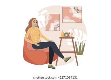 Spa salon yellow and brown concept with people scene in the flat cartoon design. Girl makes face masks to improve the condition of the skin. Vector illustration.