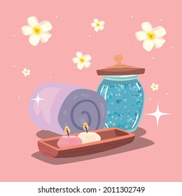 spa salt with towel and candle