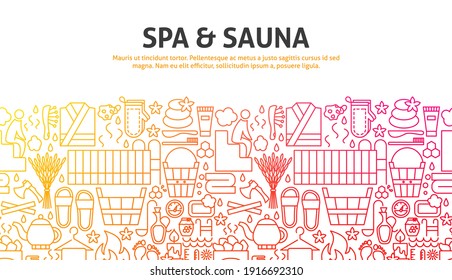 Spa Sauna Concept. Vector Illustration of Outline Design.