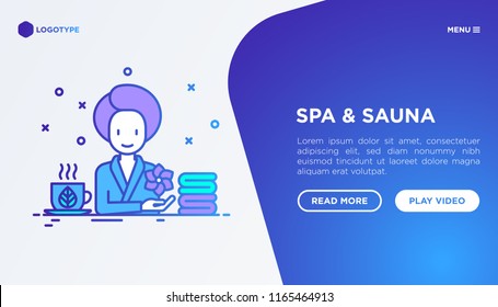 Spa & sauna concept: woman at spa. Vector illustration, web page template.