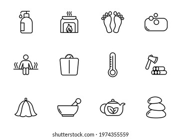 spa and sauna line vector icons isolated on white. spa and sauna linear icon set for web and ui design, mobile apps and print products