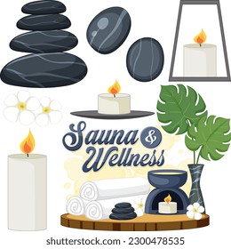 Spa and Sauna Self Care Elements Collection illustration