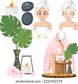 Spa and Sauna Self Care Elements Collection illustration