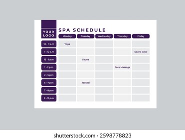 SPA Schedule, Event Schedule layout design template with unique design style concept	