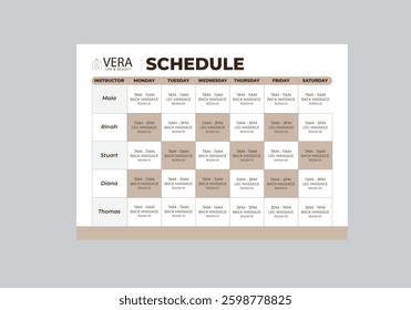 SPA Schedule, Event Schedule layout design template with unique design style concept	
