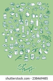 spa and self care doodle design elements set