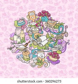 spa and self care doodles, vector background