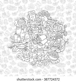 spa and self care doodles, vector background