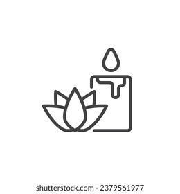 Symbol für die Kurdienstleistungen. lineares Stilzeichen für mobiles Konzept und Webdesign. Kerzen und Blumen Umriss Vektorsymbol. Wellness-Symbol, Logo-Abbildung. Vektorgrafik