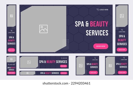 Spa services set of web banner template design for social media posts, body massage and beauty shop banner, hair salon web banner template design, editable vector eps 10 file format