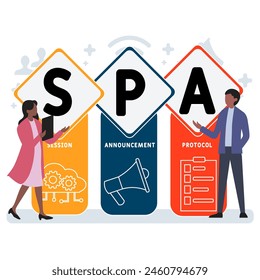 SPA - Protocolo de Anuncio de Sesión acrónimo. Ilustración vectorial para el Anuncio de Sitio web, materiales de marketing, presentación de negocios, en línea