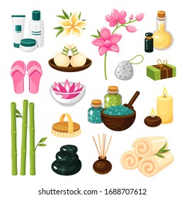 Spa, baños de salud y tratamiento de aguas. Terapia médica natural. Dibujo de la caricatura Vector spa aislado de fondo blanco