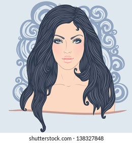 Spa set: vector girl with long hair