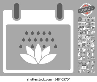 Spa Shower Calendar Day icon with bonus calendar and time management images. Vector illustration style is flat iconic symbols, dark gray and white, silver background.