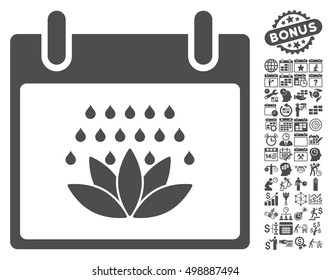 Spa Shower Calendar Day pictograph with bonus calendar and time management icon set. Vector illustration style is flat iconic symbols, gray, white background.