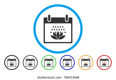 Spa Shower Calendar Day vector rounded icon. Image style is a flat gray icon symbol inside a blue circle. Additional color variants are gray, black, blue, green, red, orange.