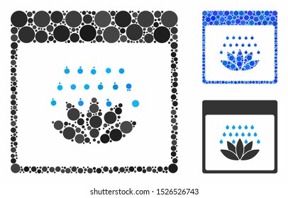 Spa shower calendar page composition for spa shower calendar page icon of round dots in variable sizes and color tones. Vector round dots are united into blue composition.