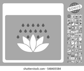Spa Shower Calendar Page pictograph with bonus calendar and time management pictures. Vector illustration style is flat iconic symbols, dark gray and white, silver background.