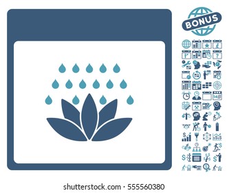 Spa Shower Calendar Page pictograph with bonus calendar and time management graphic icons. Vector illustration style is flat iconic symbols, cyan and blue, white background.