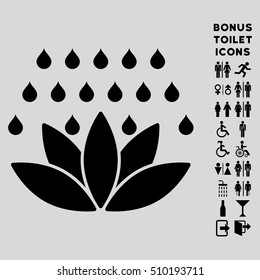 Spa Shower icon and bonus man and woman restroom symbols. Vector illustration style is flat iconic symbols, black color, light gray background.