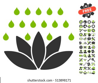 Spa Shower pictograph with bonus tools pictures. Vector illustration style is flat iconic eco green and gray symbols on white background.