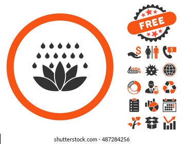 Spa Shower pictograph with free bonus pictograph collection. Vector illustration style is flat iconic bicolor symbols, orange and gray colors, white background.