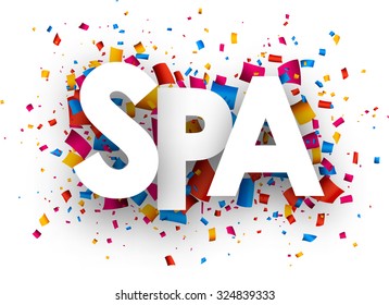 Señal de Spa con color confetti. Ilustración de papel vector.