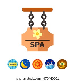 Spa sign on wooden board icon