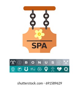 Spa sign on wooden board icon