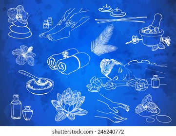 Spa sketch vector icon set 