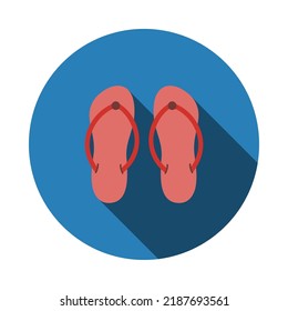Spa Slippers Icon. Flat Circle Stencil Design With Long Shadow. Vector Illustration.