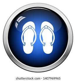 Spa Slippers Icon. Glossy Button Design. Vector Illustration.