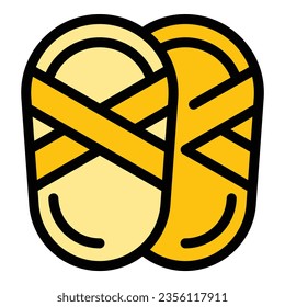 Spa slippers icon outline vector. Towel cloth. Fabric textile color flat