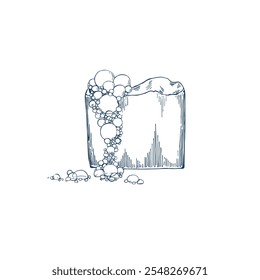 Jabón de spa hecho a mano dibujado Ilustración vectorial aislada. Plantilla de boceto para diseño de tarjetas, embalaje, cosméticos, medicina, tratamiento, aromaterapia, diseño de paquetes y decoración de atención médica. Estilo de grabado